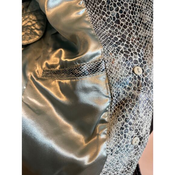 PAMELA MCCOY Turquoise Suede Foil Snake Print Leather Blazer Jacket - Picture 7 of 11